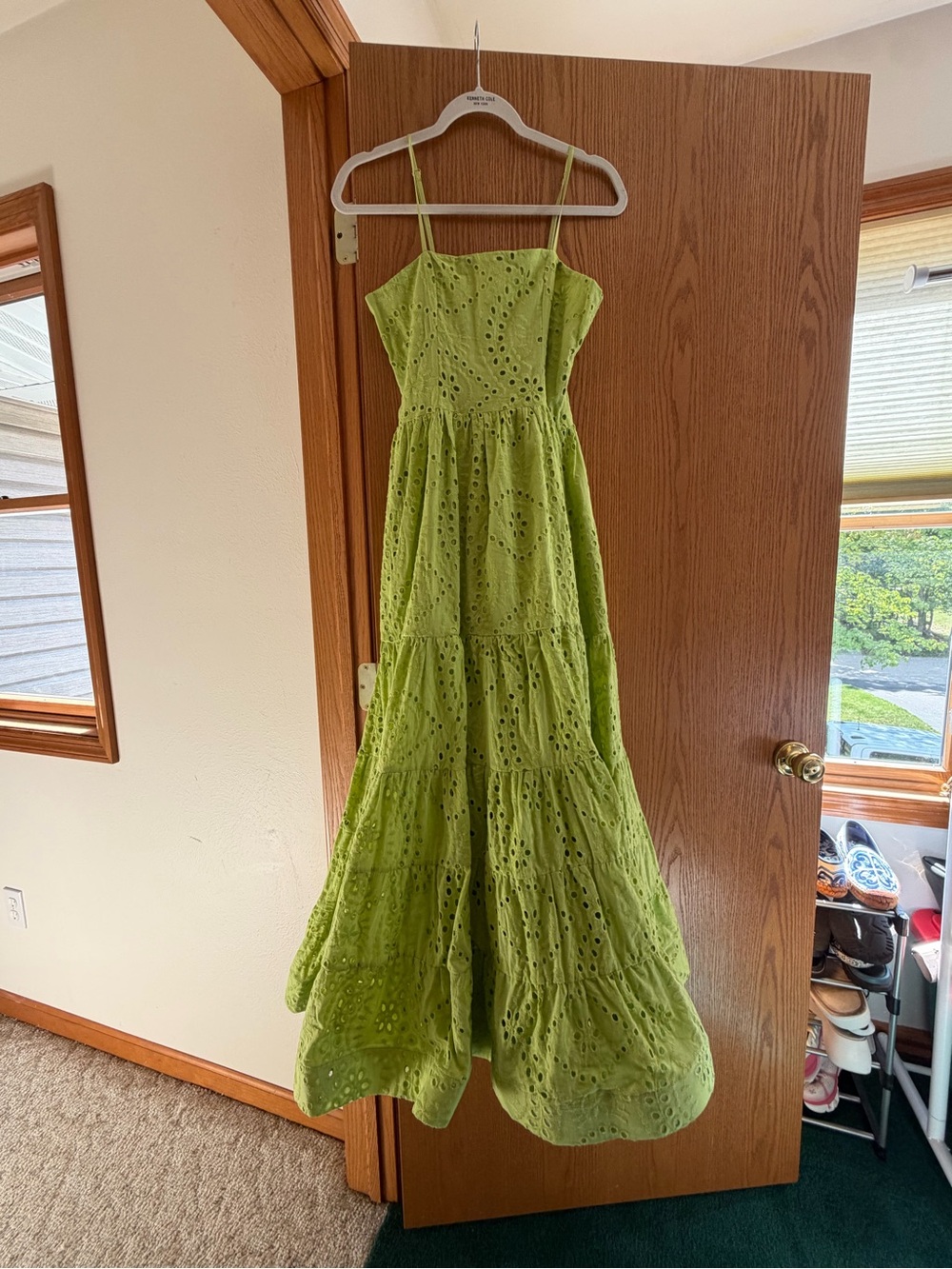 Liliana Lime Eyelet Tiered Maxi Dress with Spaghetti Straps